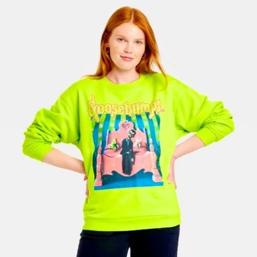 Goosebumps Slappy Night Living Dummy Sweatshirt Lime Green Scholastic Horror XS